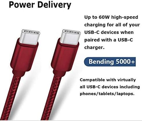 كابل ROFI USB C إلى USB C بطول 15 قدم، 60 وات توصيل طاقة طويل للغاية ومتين للغاية سلك شاحن من النوع C متوافق مع MacBook Pro/iPad Pro/Galaxy S20/Switch/Pixel/LG وشاحن USB C آخر (أسود) in Kuwait