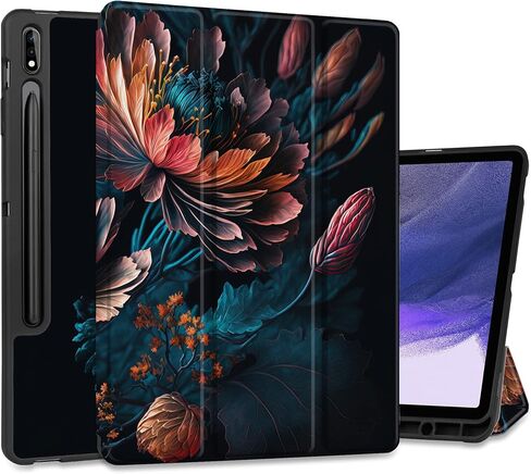MEEgoodo Case for Samsung Galaxy Tab S9 Plus/S9 FE Plus 12.4 inch Cover 2023 with Pen Holder,Tablet Cases with Leather Folding Stand+Soft TPU Back Shell + Smart Auto Wake/Sleep, Bunch Flowers in Kuwait