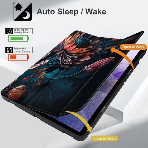 MEEgoodo Case for Samsung Galaxy Tab S9 Plus/S9 FE Plus 12.4 inch Cover 2023 with Pen Holder,Tablet Cases with Leather Folding Stand+Soft TPU Back Shell + Smart Auto Wake/Sleep, Bunch Flowers in Kuwait