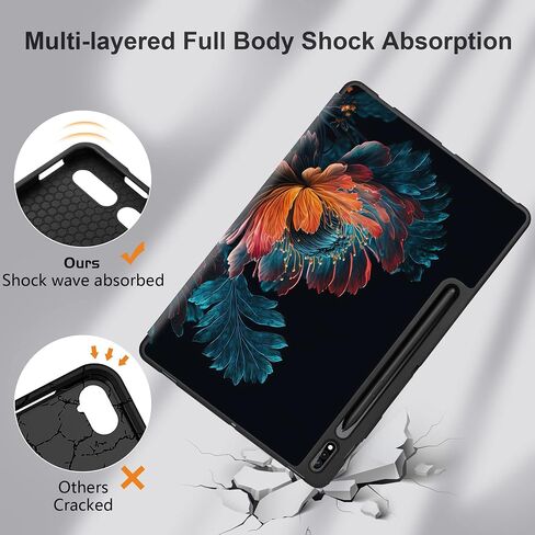 MEEgoodo Case for Samsung Galaxy Tab S9 Plus/S9 FE Plus 12.4 inch Cover 2023 with Pen Holder,Tablet Cases with Leather Folding Stand+Soft TPU Back Shell + Smart Auto Wake/Sleep, Bunch Flowers in Kuwait
