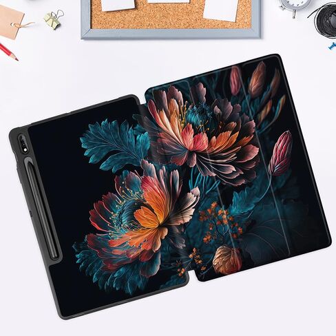 MEEgoodo Case for Samsung Galaxy Tab S9 Plus/S9 FE Plus 12.4 inch Cover 2023 with Pen Holder,Tablet Cases with Leather Folding Stand+Soft TPU Back Shell + Smart Auto Wake/Sleep, Bunch Flowers in Kuwait