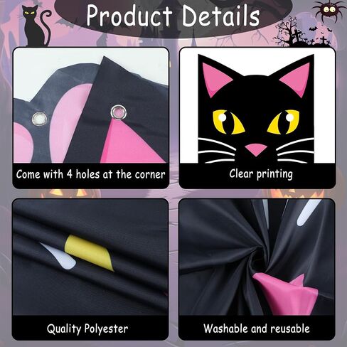 Large Halloween Black Cat Backdrop Door Decorations Halloween Scary Black Cat Door Cover Background Cat Hanging Fabric Banner Poster for Outdoor Indoor Halloween Eve Porch Wall Supplies 6 x 4.6 ft in Saudi Arabia