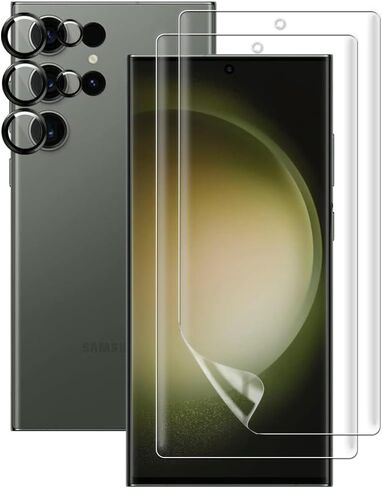 (2+1) لهاتف Samsung Galaxy S23 Ultra 5G (عبوتان) واقي شاشة (ليس زجاجيًا)، طبقة TPU ناعمة ومرنة و(عبوة واحدة) واقي عدسة الكاميرا، متوافق مع بصمات الأصابع، سهل الاستخدام in Saudi Arabia