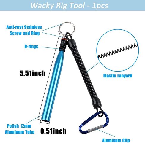 Wacky Worm Tool Wacky O-Rings,Wacky Worm Rig Kit for Plastic Rubber Worm Baits Weedless Fishing Hooks for Bass Fishing Wacky Rigging Tool with Lanyard/Clip in Kuwait