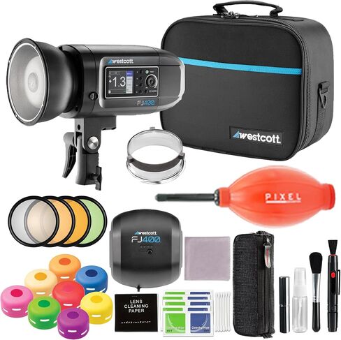 Westcott FJ400 Strobe 400Ws with AC/DC Battery 400Ws TTL HSS AC/DC Powered 480+ Full Power Flashes (US/CA Plug) with Pixel Advance Accessories & FlexiGels for FJ400 Strobe Bundle | Westcott FJ400 in Saudi Arabia