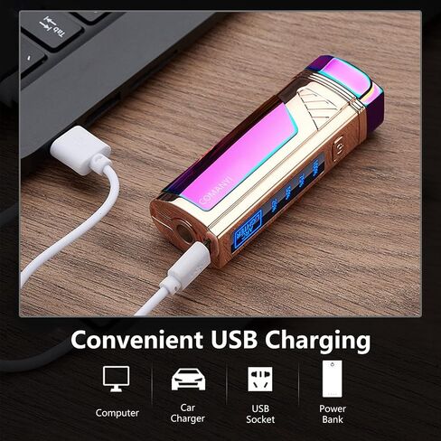 ولاعة كهربائية ثلاثية القوس قابلة لإعادة الشحن عبر USB للشموع، ولاعة بلازما مقاومة للرياح للتخييم، ولاعة إلكترونية خالية من البيوتان عديمة اللهب مع مؤشر بطارية LED (سحري) in Saudi Arabia