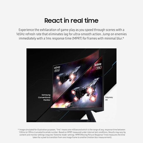 شاشة سامسونج أوديسي G55C مقاس 27 بوصة QHD 1000R منحنية للألعاب، 1 مللي ثانية (MPRT)، HDR10، 165 هرتز، AMD Radeon FreeSync، العناية بالعين، LS27CG552ENXZA، 2024 (متجدد)، أسود in Saudi Arabia
