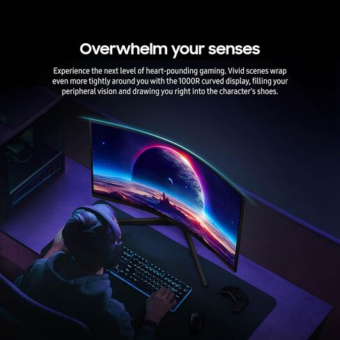 شاشة سامسونج أوديسي G55C مقاس 27 بوصة QHD 1000R منحنية للألعاب، 1 مللي ثانية (MPRT)، HDR10، 165 هرتز، AMD Radeon FreeSync، العناية بالعين، LS27CG552ENXZA، 2024 (متجدد)، أسود in Saudi Arabia