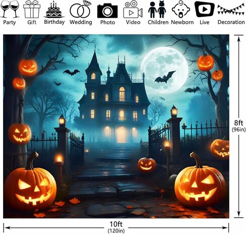 Halloween Backdrop 10x8ft Scary Cemetery Graveyard Haunted House Castle Gloomy Woods Photo Background Spooky Halloween Party Decorations Banner Moon Night Pumpkin Lantern Backdrops for Photography in Saudi Arabia