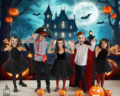 Halloween Backdrop 10x8ft Scary Cemetery Graveyard Haunted House Castle Gloomy Woods Photo Background Spooky Halloween Party Decorations Banner Moon Night Pumpkin Lantern Backdrops for Photography in Saudi Arabia