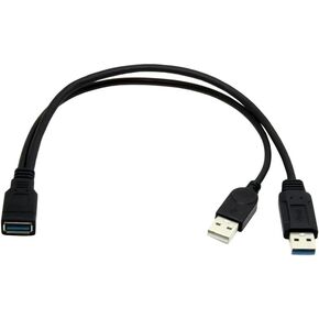 NFHK Black USB 3.0 Female to Dual USB Male Extra Power Data Y Extension Cable for 2.5" Mobile Hard Disk