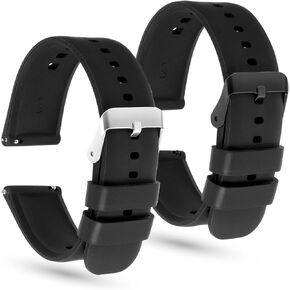 2 PCS 22mm Silicone Watch Band Rubber Watch Strap H Band Watch Band Replacement Dive Watch Band Silicone Quick Release Soft Rubber Replacement Watch Strap for Men Women Silver Black Mental Buckle