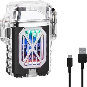 GADATOP Electronic Rechargeable Lighter, Electric Arc Lighter, Transparent Waterproof Double Arc Lighter LED Power Display Type-C Rechargeable Lighter Outdoor Windproof flameless Plasma Lighter(Black)
