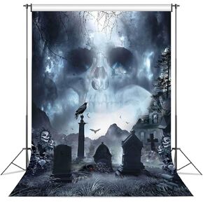 5x7ft Polyester Fabric Halloween Backdrop for Photography Horror Night Scary Skull Dark Graveyard Haunted Ghost Background for Children Adults Party Banner Supplies Photo Shoot