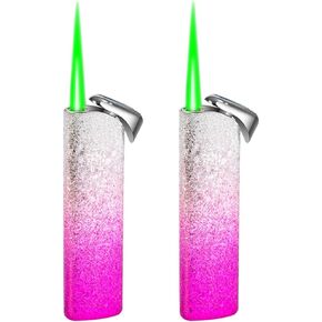 2 PACK Pink Jet Flame Lighter,Refillable Butane Lighter,Cool Jet Torch Lighters Windproof,Adjustable Flame,BBQ Candles (without Gas)