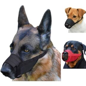 CollarDirect 2-PCs Set Dog Muzzles - Adjustable Soft Breathable Nylon Dog Mouth Guard Cover for Small, Medium and Large Dogs, Anti Chewing, Barking & Biting - Black & Red (1Black & 1Red, M/L)
