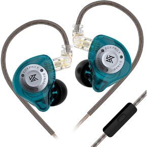 Linsoul KZ EDX Pro X in Ear Earphone, Single Dynamic Driver HiFi in-Ear Monitor with Ergonomic Shape, Wired Gaming Earbud, Detachable Cable for Audiophile (Cyan, with Mic)