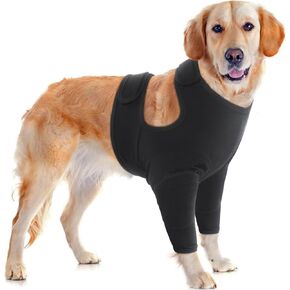 IDOMIK Dog Recovery Sleeve - Adjustable Leg Sleeves to Stop Licking, Breathable Surgery Recovery Suit, Dog Cone Collar Alternative, Khaki, L