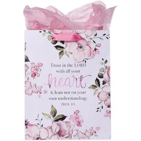 Christian Art Gifts Gift Bag/Tissue Paper Set Begin Each Day With A Grateful Heart, Blue/Gold, Medium