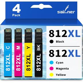استبدال خرطوشة الحبر المعاد تصنيعها من SAILNER 812XL 812 لحزمة التحرير والسرد لخرطوشة الحبر Epson 812XL 812 حبر لخراطيش الحبر Epson WF-7840 WF-7820 WF-7310 EC-C7000، 4 عبوات 812XL in Kuwait