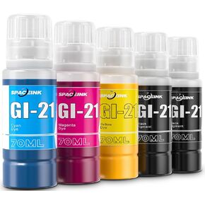 Spaceink GI-21 Ink Bottles Compatible for Canon G3270 G3260 G4270 G2260 G2270 G1220 G1230 G3262 MegaTank Printer (2 Black,1 Cyan,1 Magenta,1 Yellow, 5 Pack)