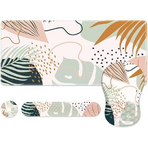 iLeadon Ergonomic Mouse Pad Set with Massage, Desk Mat + Mouse Pad with Wrist Rest + Keyboard Wrist Rest + Coaster, 4in1 Memory Foam Mouse and Keyboard Pad Set for Home Office, Black Leopard Print