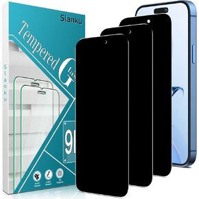 Slanku [3 Pack Privacy Screen Protector for iPhone 16 Pro Tempered Glass Film, Anti-Spy, Full Coverage, Case Friendly