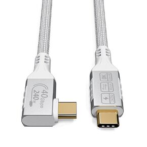 White Thunderbolt 4 Cable Long, Right Angle USB 4 Cable 90 Degree, 240W USB c Cable 40gbps Data Transfer, 8K@60Hz Display, Compatible with Docks eGPU Hub 6.6ft/2M