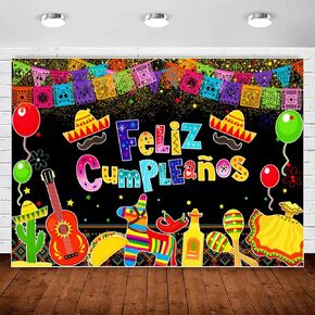 Feliz Cumpleaños Backdrop Mexican Fiesta Birthday Party Decorations Colorful Cinco De Mayo Taco Carnival Photography Background Mexico Fiesta Theme Bday Festival Banner Supplies Photo Booth Prop 7x5ft