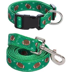 2PCS Football Dog Collars and Field Leash Set Dog Adjustable Collars for Soft Natural Fabric Outfits Pet Heavy-Duty Set Puppy Necklace for Small Meduim Larg Dogs (S)