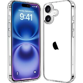 JJGoo Compatiable with iPhone 16 Case Clear, Transparent Shockproof Phone Case for iPhone 16 6.1-Inch, Slim Anti-Scratch Hard PC Back Protective Cover Bumper