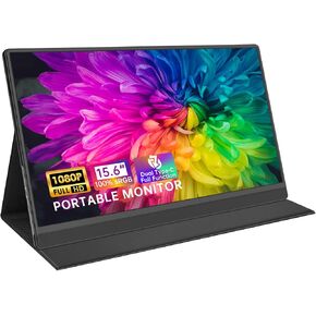 Portable Monitor, 15.6'' FHD 1080P Portable Laptop Monitor USB C HDMI Second External Monitor for Laptop, Desktop, Tablet, Phones, PS4/5, Xbox, Switch, Dual Speaker with Protective Case