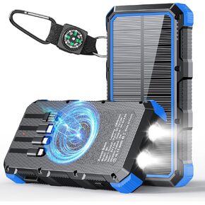 Solar Charger Power Bank 49800mAh Wireless Charger QC 3.0 Fast Charging Power Bank 8 Outputs 4 Inputs Solar Portable Charger Compatible with All Mobile Devices,SOS/Strobe/Strong Flashlights (Black)