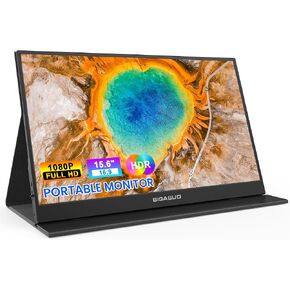 شاشة BIGASUO المحمولة، شاشة كمبيوتر محمول 15.6 بوصة 1080 بكسل FHD مع غطاء ذكي ومكبرات صوت، شاشة USB-C HDMI IPS عرض HDR فائقة النحافة لأجهزة الكمبيوتر المحمول، الكمبيوتر الشخصي، الهاتف، Mac، Xbox، PS4/5، Switch in Kuwait