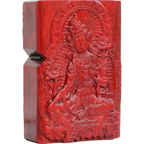 Natural Huanghuali Wood Rosewood Carving Lighter Shell Box for Zippo Module/Zodiac Protector Deity (1000 Arms Avalokiteshvara of Goddess)