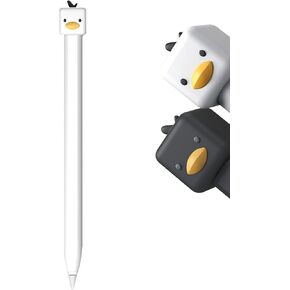 Lovely Duck Design Apple Pencil Case,Silicone Soft Protective Cover Accessories Compatible with iPencil 2nd Gen,Shockproof and Anti-Fall iPencil Case Sleeve Soft Grip Pouch Holder (Black)