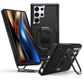 Shields Up for Samsung Galaxy S22 Ultra Case with Stand (Two-Way Stand), Galaxy S22 Ultra Phone Case with Double Ring Holder, Heavy Duty Shockproof Cover for Samsung S22 Ultra - Black