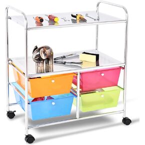 Happygrill 4 Drawers Storage Drawer Cart Tools Office School Paper Organizer Rolling Storage Cart with Wheels