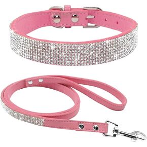 Rhinestone Bling Leather Dog Cat Collar & Leash Set Crystal Diamonds Studded Cute Bowknot Puppy Small Dogs Collar Puppy Leash
