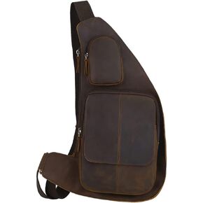 Leathario Men's Leather Sling Bag Chest Bag For Men Genuine Leather Crossbody Shoulder Bag Small Backpack For Works Casual