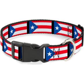 Buckle-Down 9-15" Puerto Rico Flag Repeat/Black Plastic Clip Collar, Small