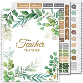 Boho Teacher Planner Teacher Spiral Lesson Planner Rainbow Class Record Book Checklist Undated School Year Daily Weekly Monthly Planner with Stickers for Classroom Homeschool, 10.8 ''x 8.5 ''