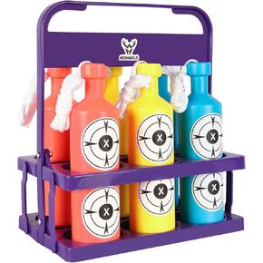Highwild Plastic Bottle Targets for Shooting - 6 Neon Bottles with Hanging Rope - Includes Foldable Storage Rack - Ideal for Indoor and Outdoor Training