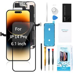 for iPhone 14 Pro Screen Replacement (6.1 inch) 3D Touch Screen Full Repair kit, Display Digitizer Glass Assembly with Waterproof Adhesive, Tools Set, Tempered Glass, Instruction