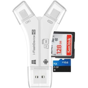 [MFi Certified] 4in1 SD Card Reader for iPhone That Reads Both SD TF Memory simultaneously,for Trail Camera/Hunting Game Camera Viewer Plays Video Photo on All Latest Apple iOS