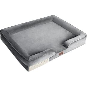 Orthopedic Dog Bed,Supportive Memory Foam Waterproof Dog Sofa with Removable Washable Cover and Nonskid Bottom,Soft Pet Bed with Zipper and Bolster (Navy,Large)