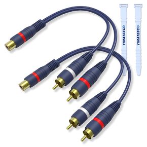 RCA Splitter 1 Female to 2 Male, 2 Pack RCA Y Splitter RCA Audio Video Cable Cinch Y Adapter Extension Cable for Subwoofer, Speaker, Amplifiers, Home Theater(15cm RCA Y Cable)