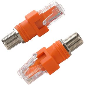 2PCS F to RJ45 Converter F Female to RJ45 Male Coaxial Barrel Coupler Adapter Ethernet Connector Coax Straight Connector Orange