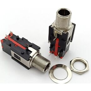 6.35mm Headphone Socket 2Pin Panel Mount Thread Lock Audio Stereo Female Jack Connector 1/4 inch 2PCS