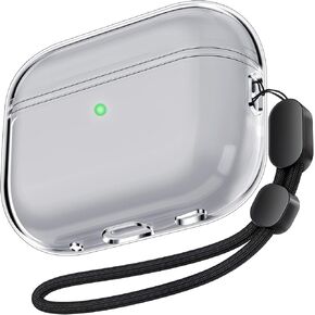 AirPods Pro 2 Case Clear 2022 Soft TPU Protective Cover with Lanyard [Front LED Visible] Compatible with AirPods Pro 2nd Generation (Black)